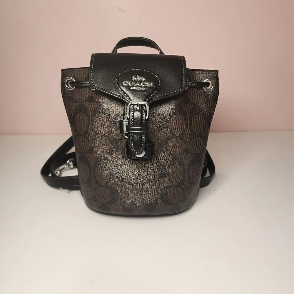 NWT Coach CL458 Amelia Backpack Signature Canvas & Leather Brown